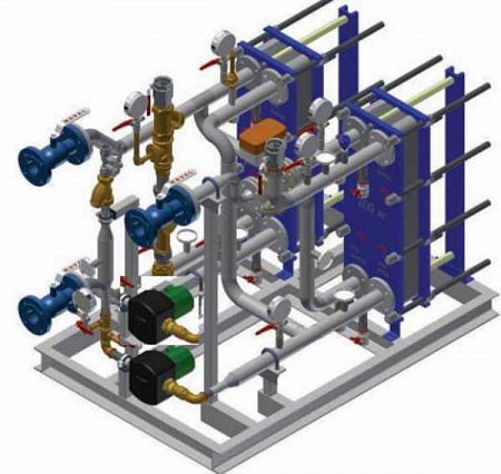 Модуль независимого двухступенчатого присоединения системы горячего водоснабжения с 2-мя теплообменниками и циркуляционной насосной группой М03-25-02